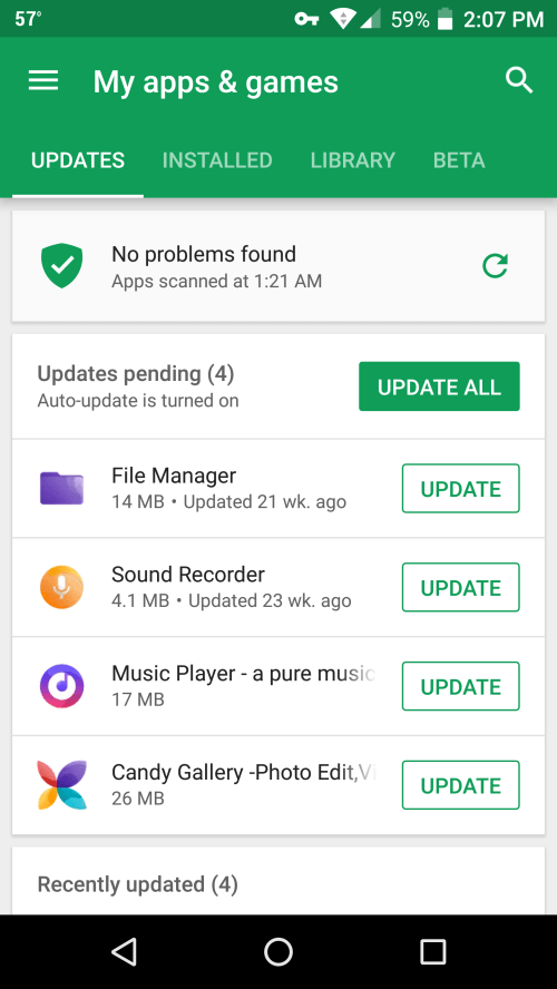 Alcatel Idol 4 malware app list screenshot