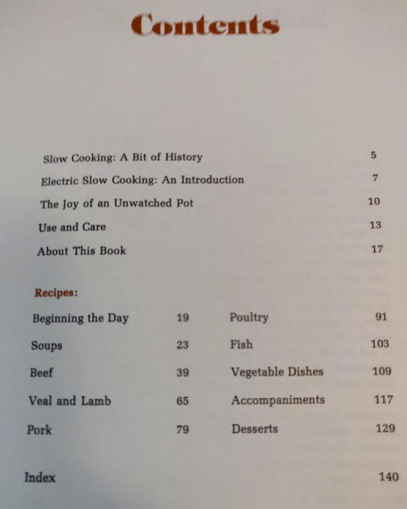 The Unwatched Pot cookbook table of contents