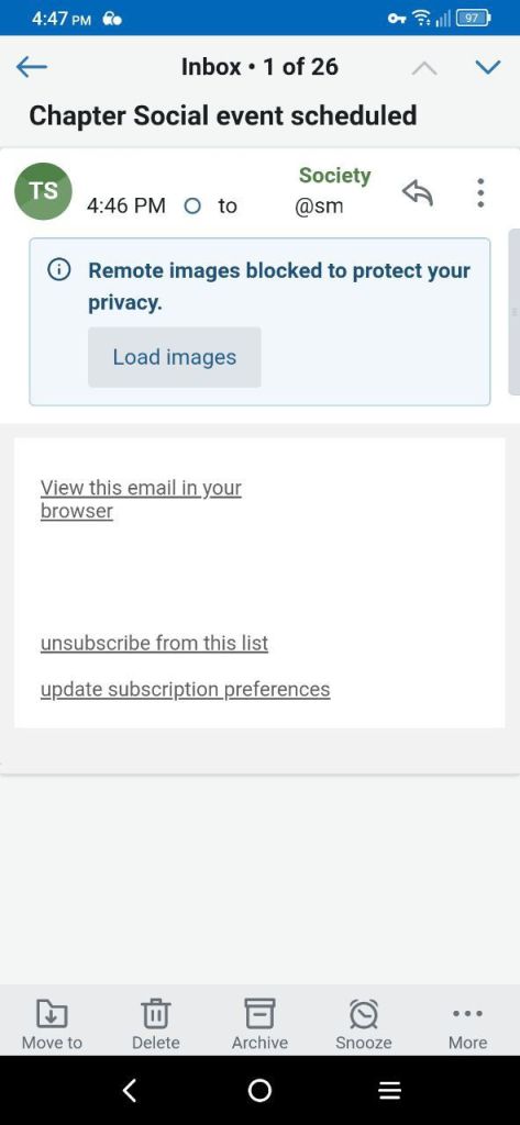 Attached image shows meaningless blank mobile e-mail with only "unsubscribe," "view in browser," and "load images"