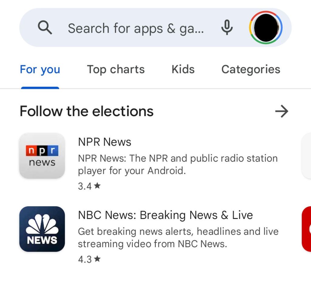 screenshot of play store app suggestions mentioned in OP