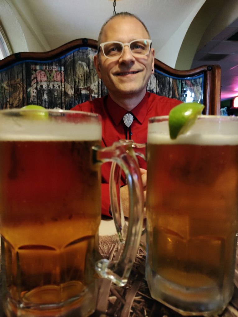 spouse with big draft beers