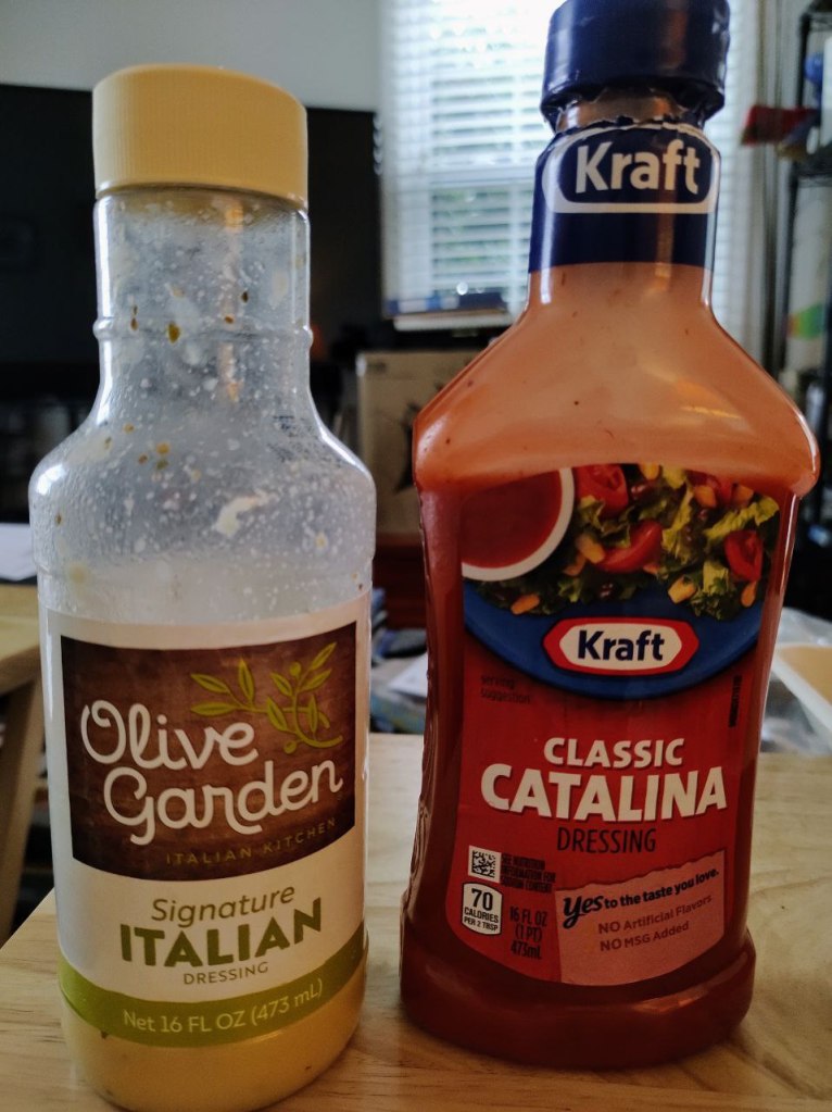bottles of the two dressings mentioned