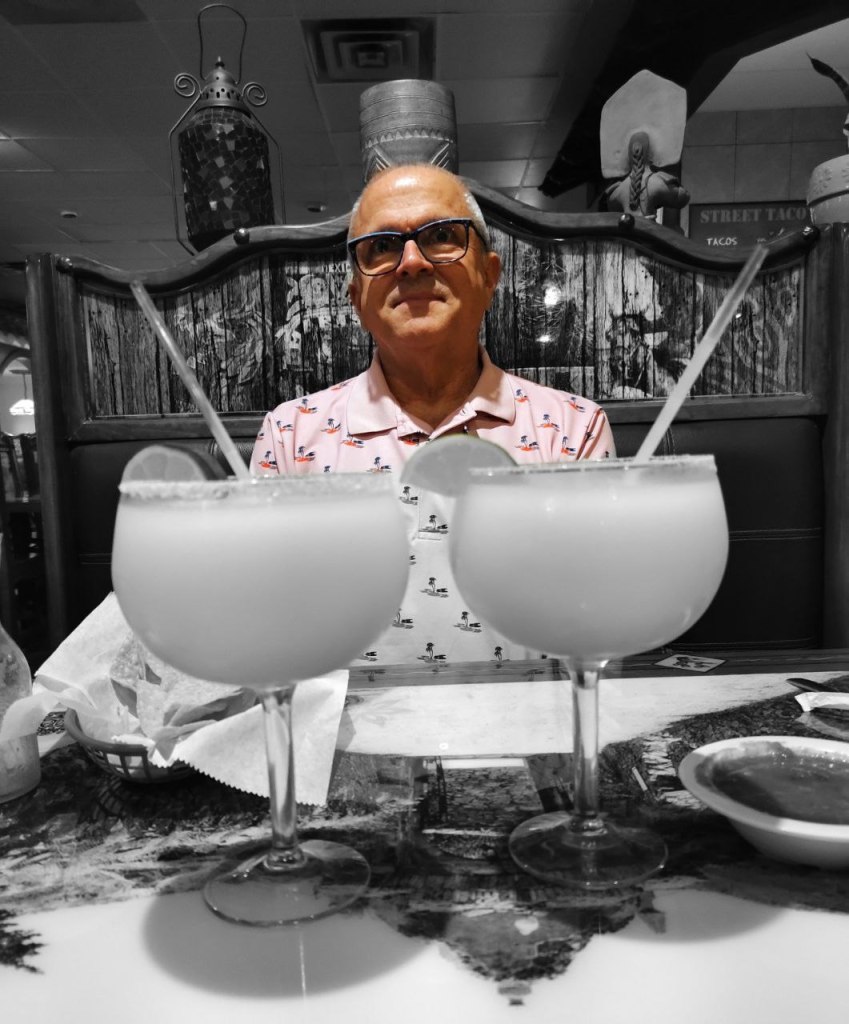 me behind two large margaritas in restaurant