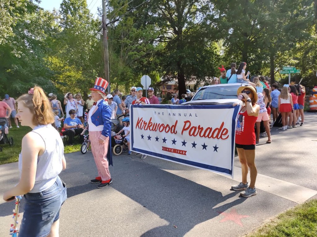A local Uncle Same in front of Kirkwood Parade banner